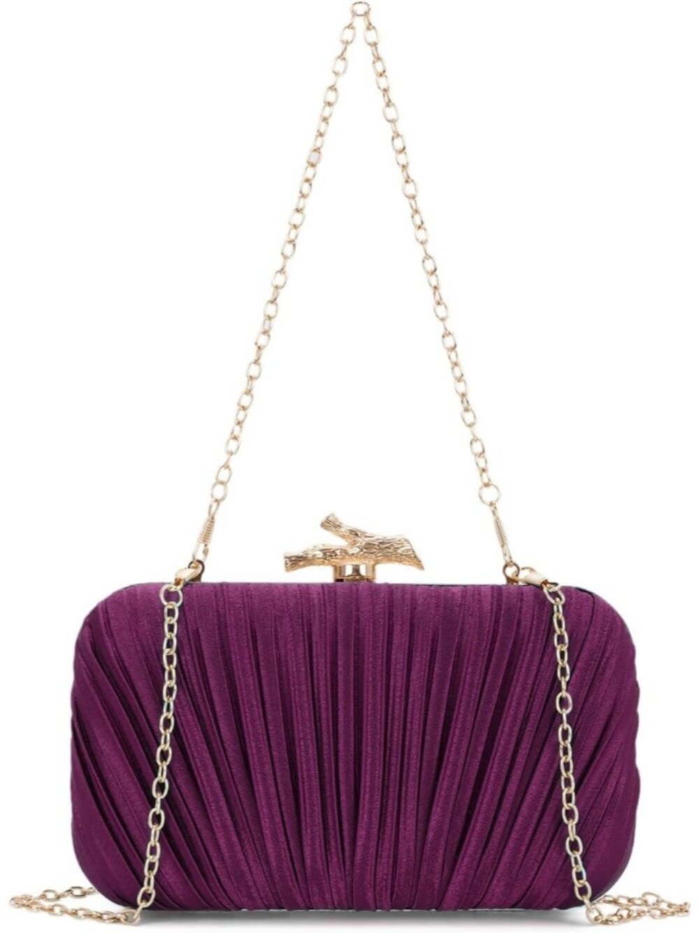 Women Dark Purple Pleated Clutch Purse For With Chain Wedding Party Evening Bag - Picture 5 of 6